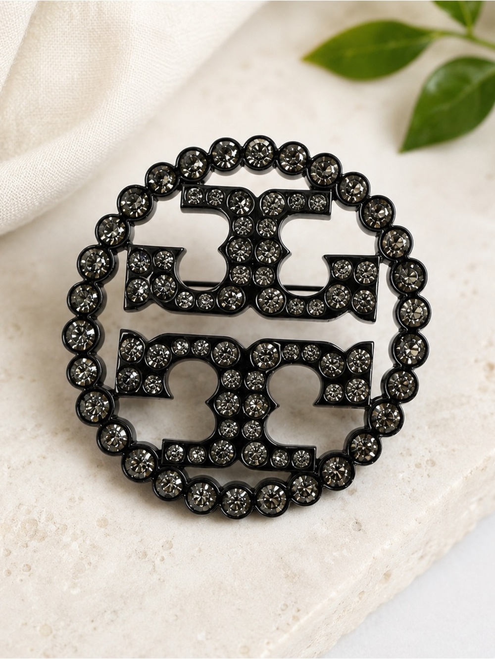 Tory Burch Silver Toned Crystal Brooch/ Pin Crystal Logo